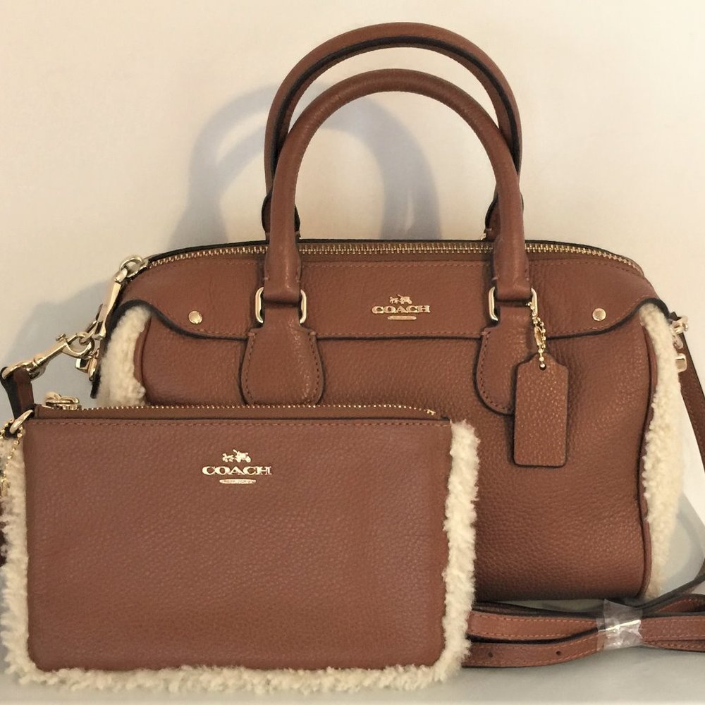 COACH Brown Leather/Sherpa Mini Bennett + Wristlet